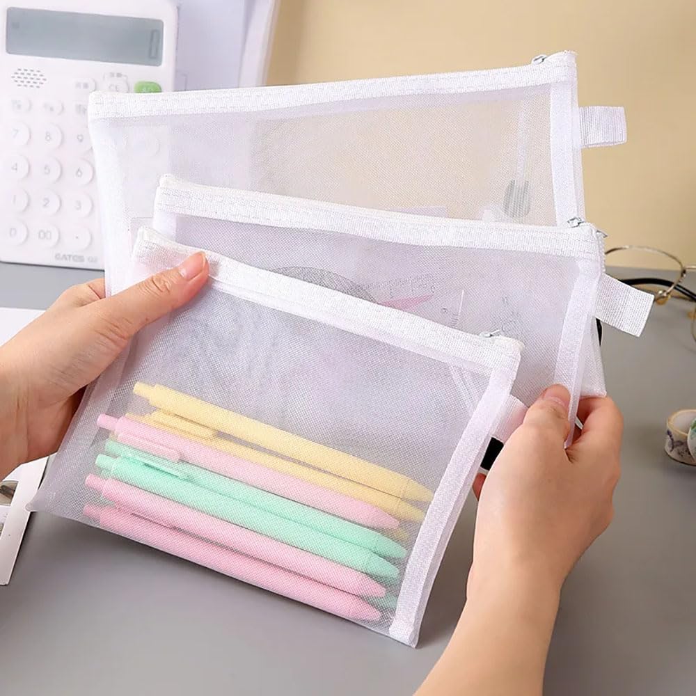 CEPLO Transparent Plastic Zipper Pouch, Small, for Stationery, Cosmetic Student Storage Bag, Document Bags Certificates Bags, Pencil Pen Cases, Envelope Bag, (Medium, Pack of 2) 4