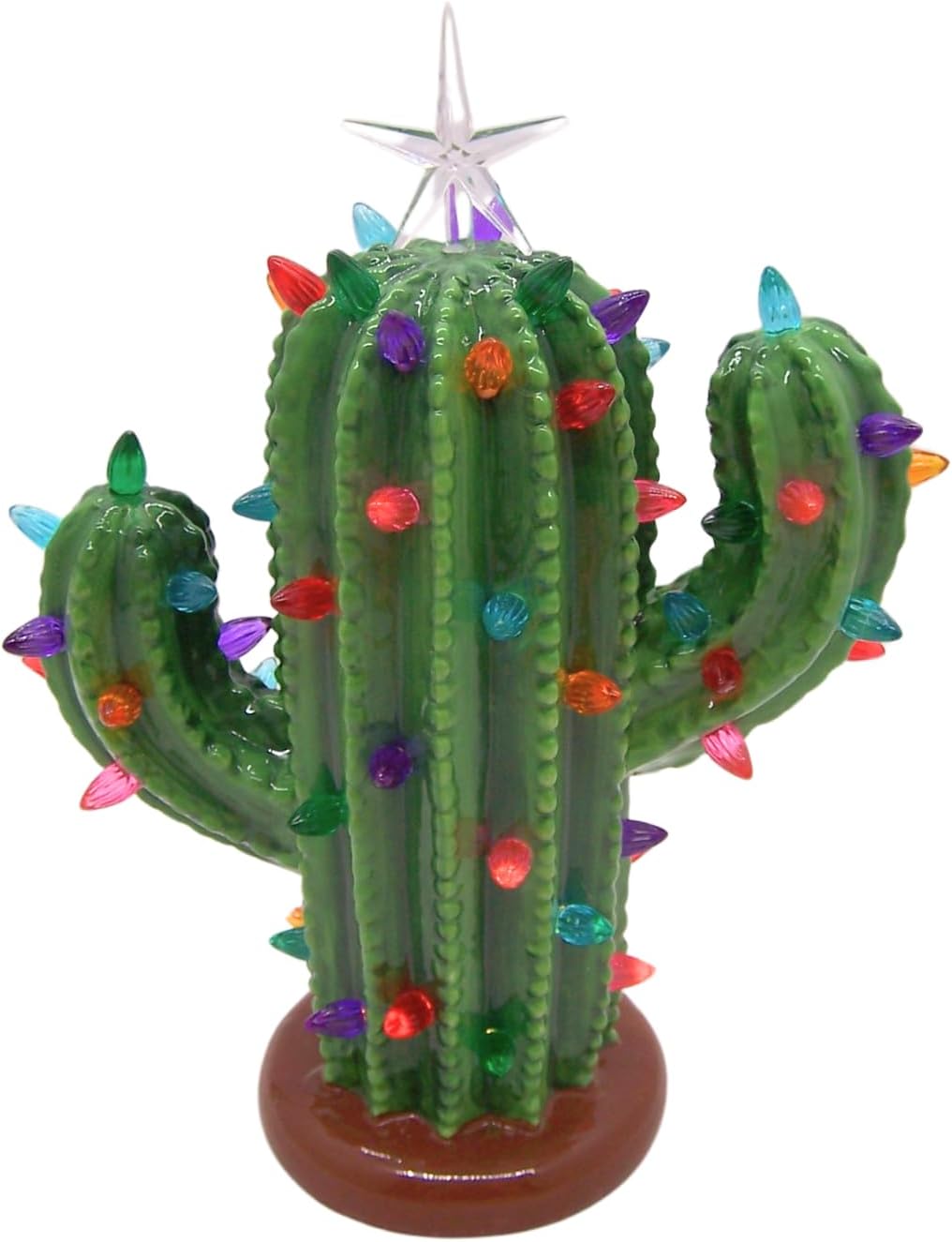 Wowser Lighted Ceramic Christmas Tree Cactus, Freestanding Holiday Home & Office Decor, Light Up Christmas Tree Cactus, 12.5 Inches Tall