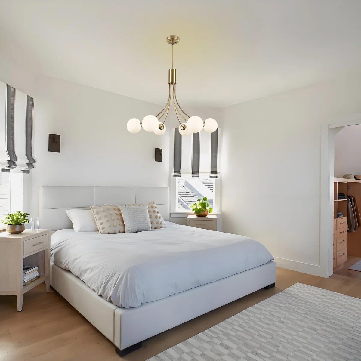 6-Light Gold Modern Chandelier, Milk Glass Globe Pendant Light for High Ceiling, Dining Room, Kitchen Island, Bedroom, Living Room, Foyer, Entryway