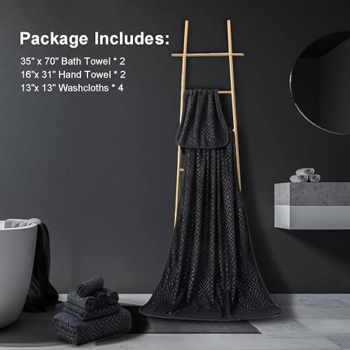 Miniatura 5 de Juego de 4 toallas de baño grandes de 35 x 70 pulgadas, toallas de baño de gran tamaño de 600 GSM, toallas ultra suaves y absorbentes, para baño,