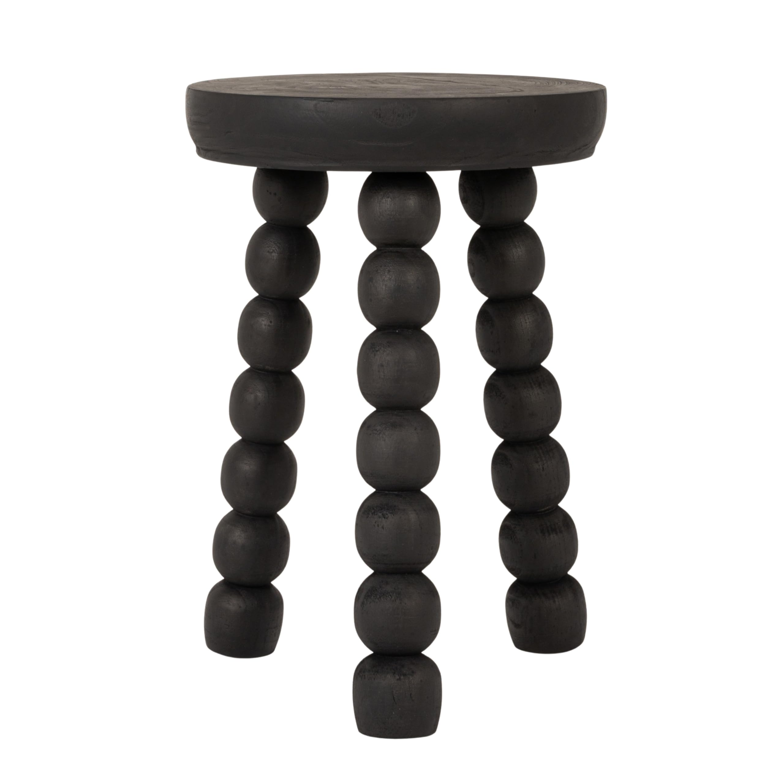 Creative Co-Op Paulownia Wood Bead Ball Tri-Pod Accent Table. Black