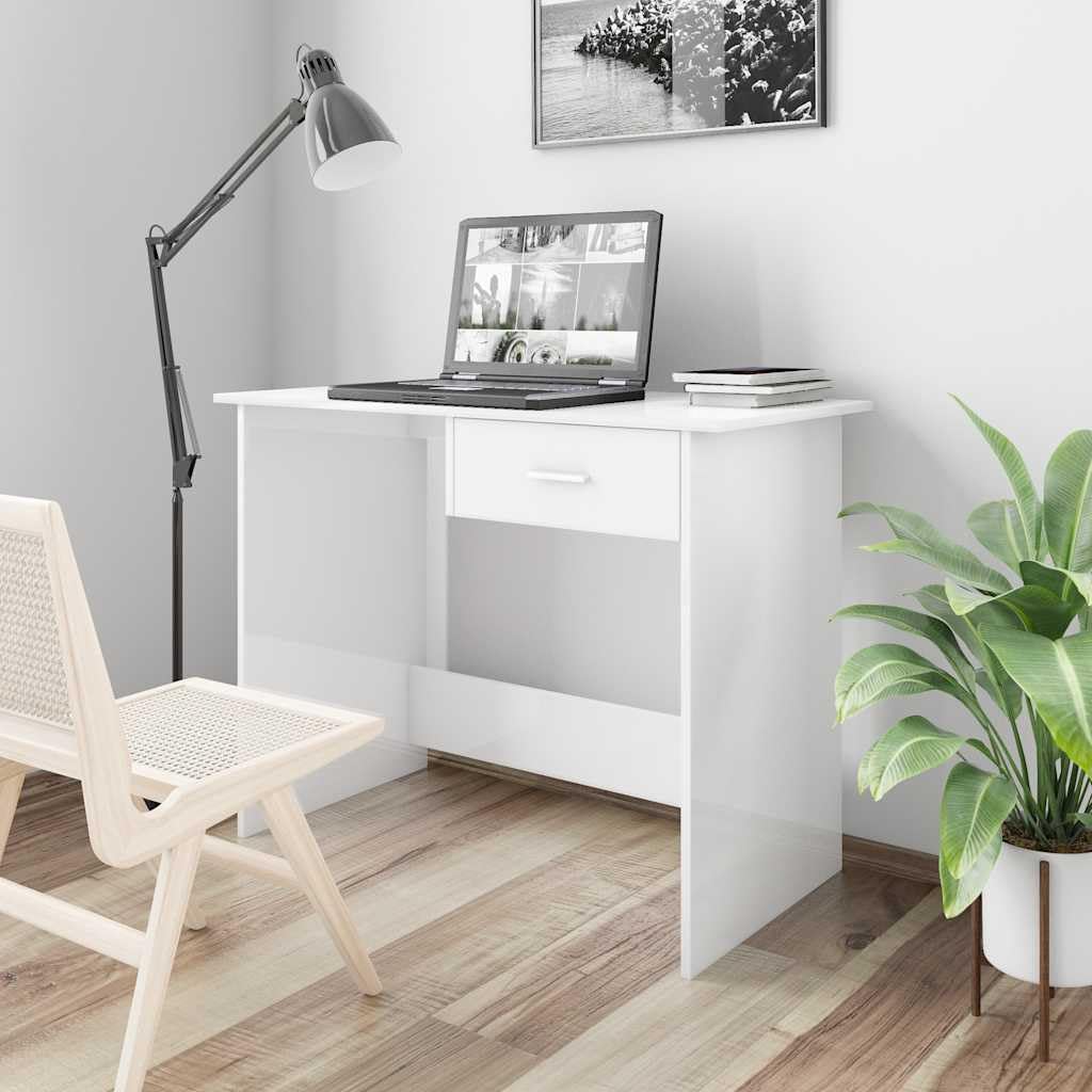 Bureau blanc brillant avec tiroir pour ranger et organiser les petits espaces
