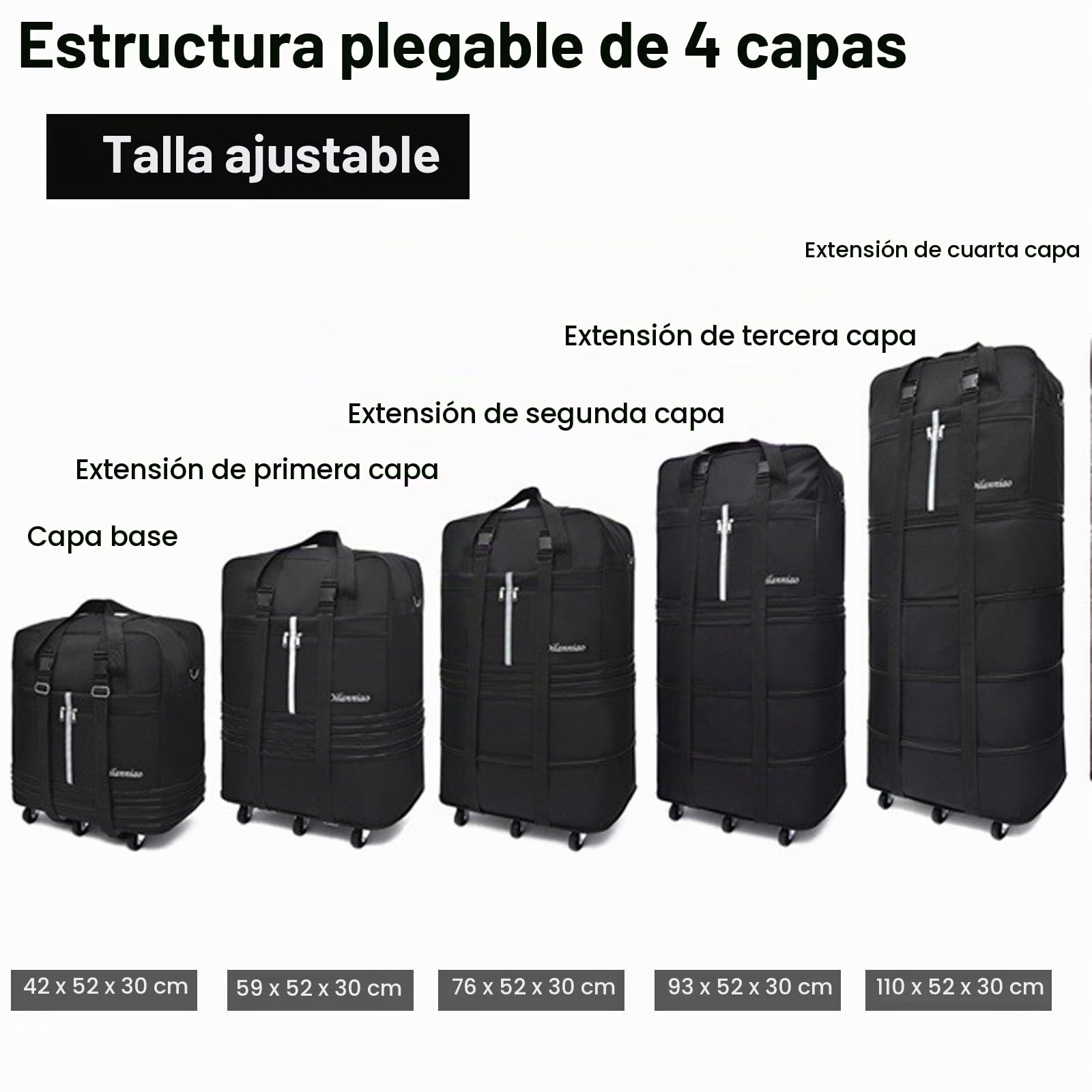 Bolsa de viaje plegable con ruedas, 110 cm, bolsas de viaje plegables grandes, bolsa de equipaje de mano plegable con correa para el hombro, bolsa de viaje con ruedas y asa, extensible, impermeable
