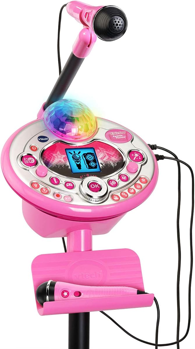 Máquina de karaoke Kidi Star Deluxe, 2 micrófonos con adaptador de CA, rosa