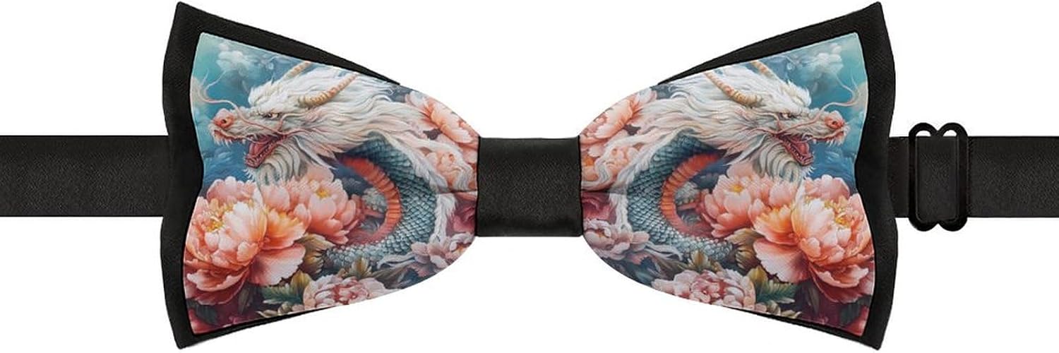 Dragon Bow Ties for Men Fun Printed Pre Tied Adjustable Bowtie for Party Wedding
