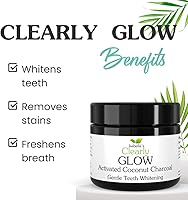Vista 2 de Clearly Glow, polvo de carbón de coco activado para blanquear los dientes, puro, natural, grado alimenticio, sin OGM, blanquea los dientes