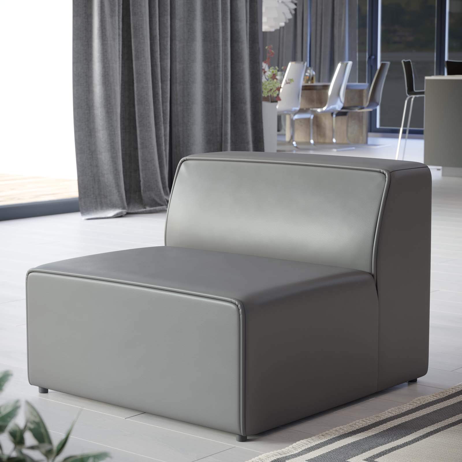Mingle Vegan Leather Sectional Sofa Armless Chair in Gray by Modway – Armless Chair, Polyvinyl Chloride, Grey, Model EEI-4623-GRY