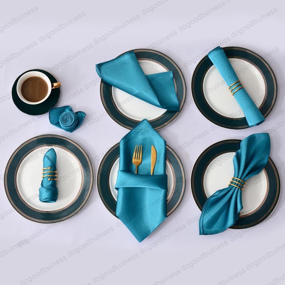 Cloth Dinner Table Napkins, Dinner Table Napkins 12Pcs Multicolor Satin Hemstitched 30x30cm(12pcs Teal Blue)