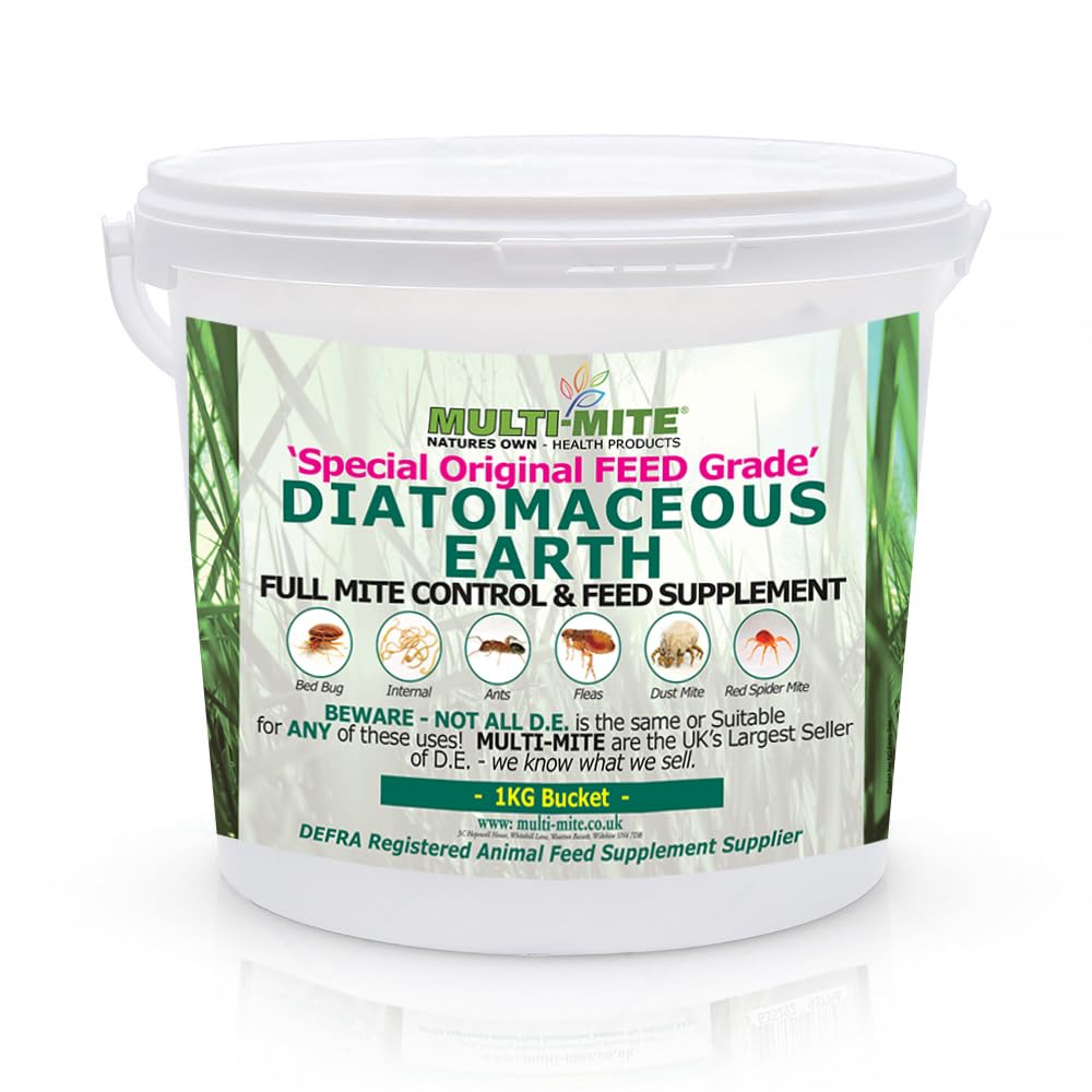 Multi-Mite 1kg Bucket Feed Grade Diatomaceous Earth - Red Mite, Fleas & All Animal Internal & Lice Control Powder - 100% Natural Insect Killer Pest Mite Treatment