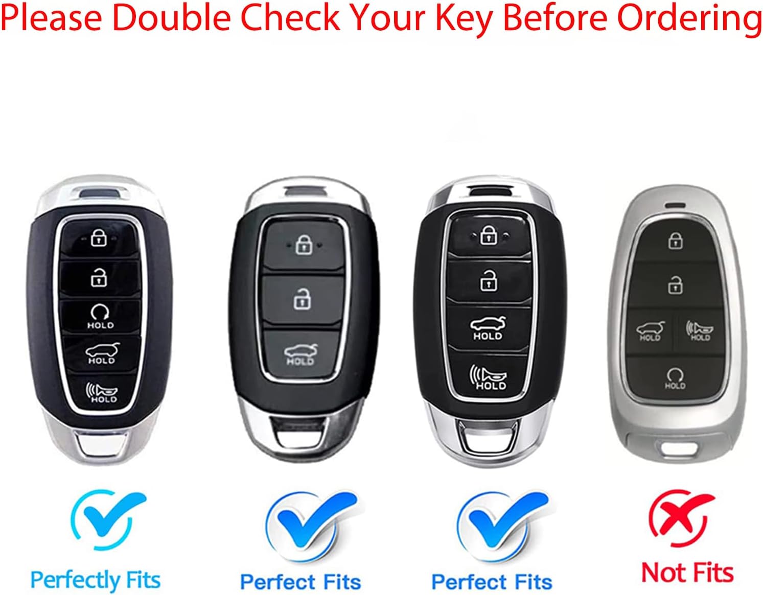 For Hyundai Key Fob Cover, Full Protection Key Fob Case for 2018-2021 2022 2023 Hyundai Santa Fe Kona Venue Palisade Veloster Elantra Accent with Keychain