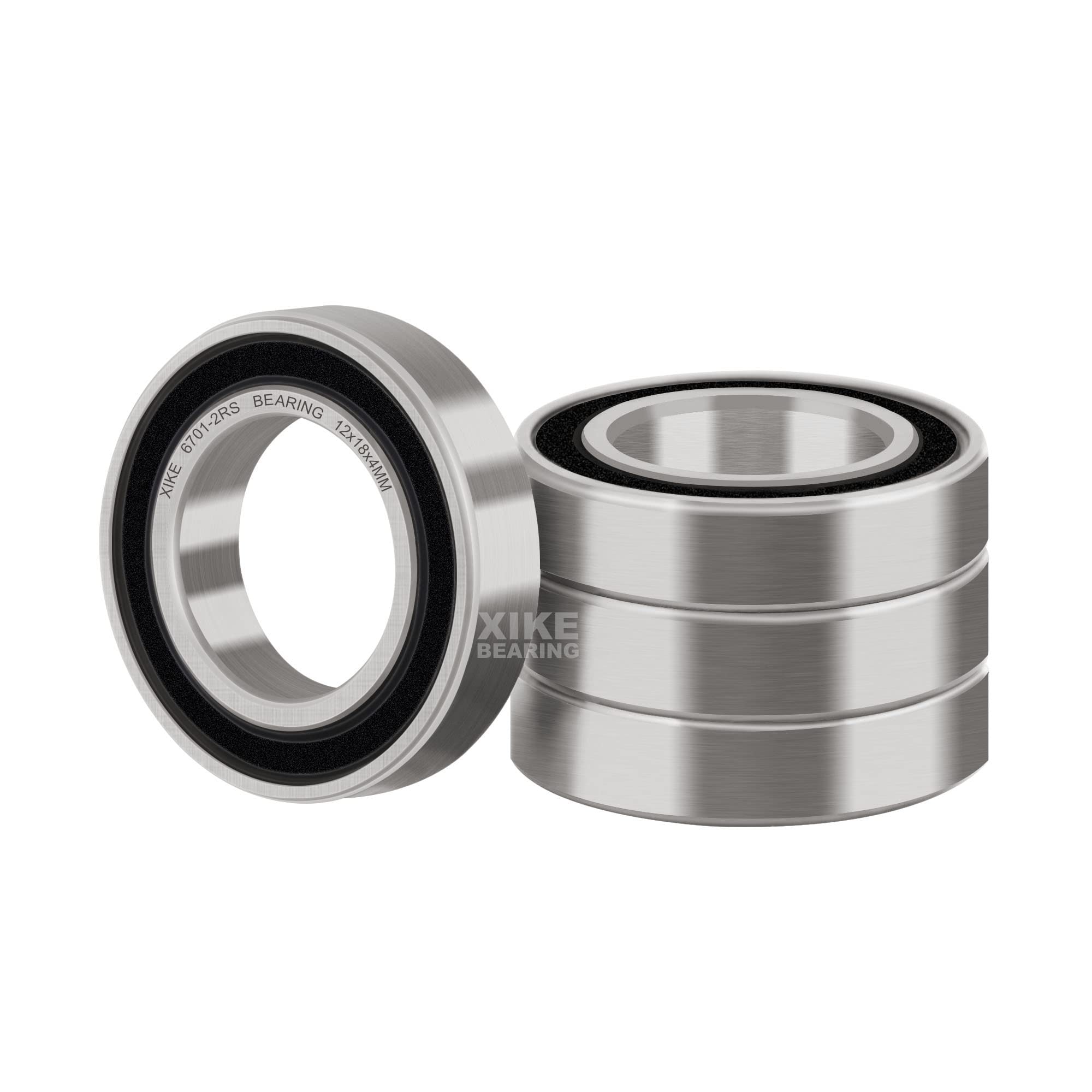 XiKe 4 sztuka 6701-2RS łożysko kulkowe 12x18x4mm, wustronne uszczelnienie gumowe i stal chromowa, 6701RS uszczelnione łożysko kulkowe zwykłe
