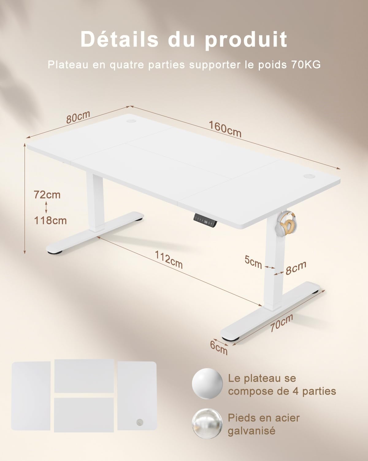 Underside of the desk showing a cable management tray and organized cables.