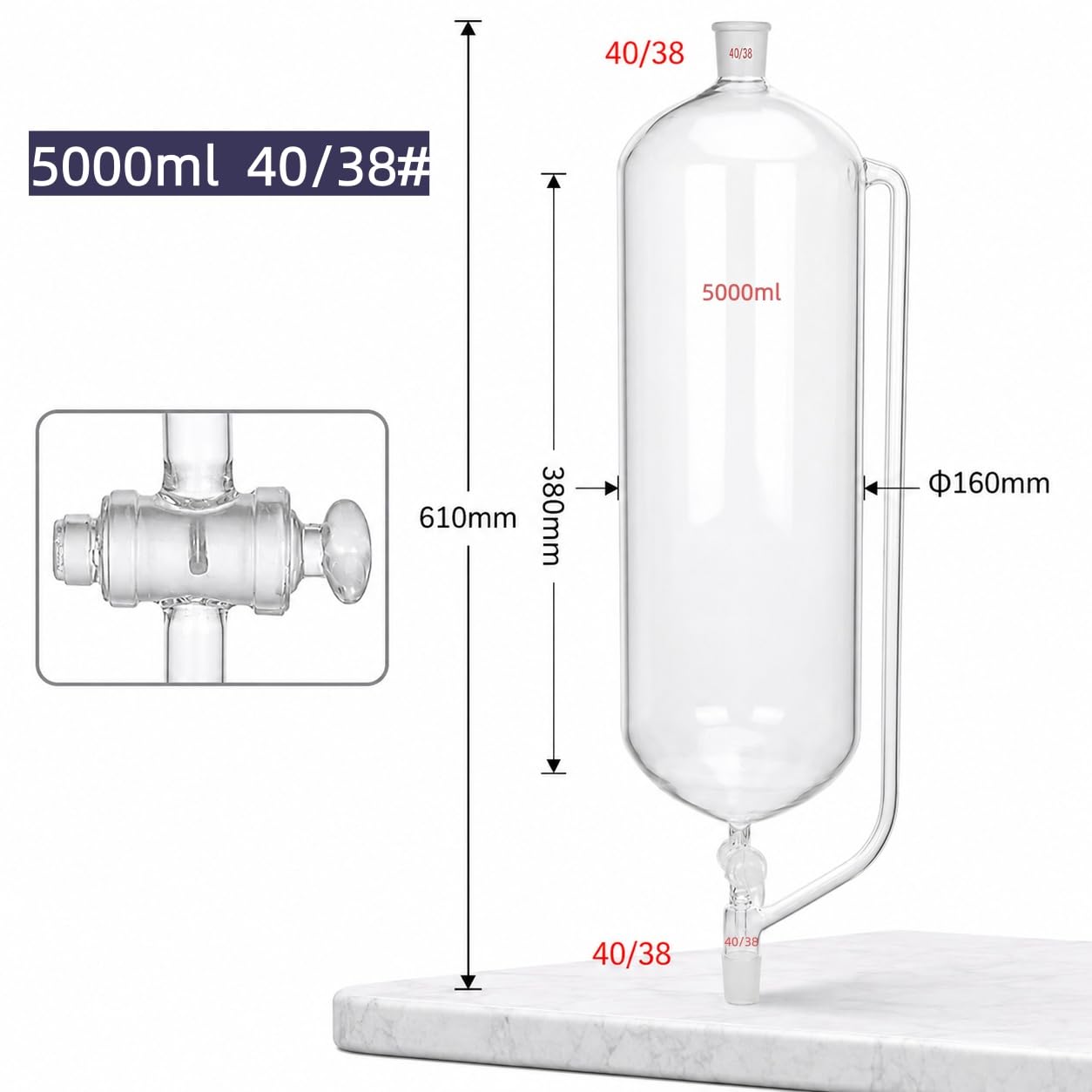 Embudo Goteo Igualación Presión Vidrio Borosilicato Adición Lab-5000mL 40#