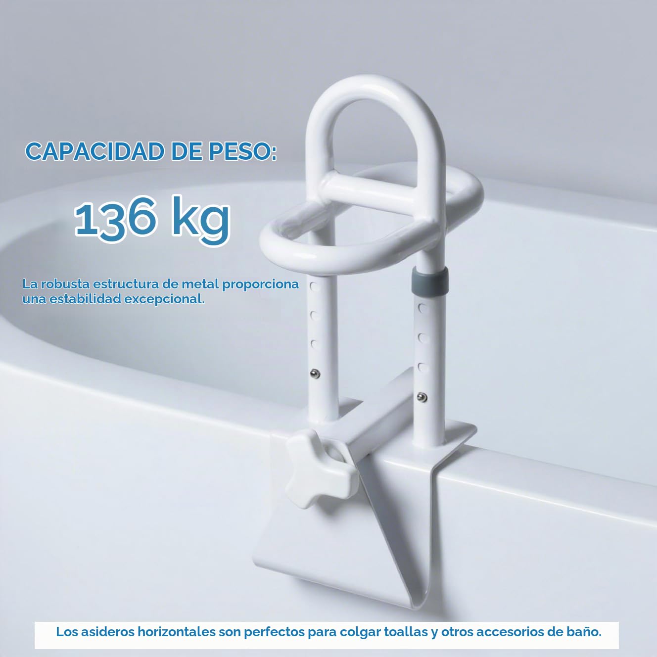 Asa Bañera Regulable 8-17 cm, Agarraderas Baño, Barra Bañeras Seguridad Sin Taladrar, Ayuda para Entrar en la Bañera, Asa de Seguridad Baño para Mayores, Discapacitadas, Embarazadas