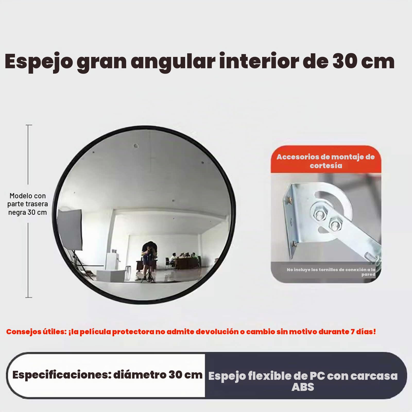 2 Piezas Espejo Convexo 30cm,Espejo de Seguridad para Garajes y Entradas | Espejo Punto Ciego de Pared con Ángulo de Visión de 230°,Anti-Colisión,Soporte para Almacén y Tienda Interiores y Exteriores