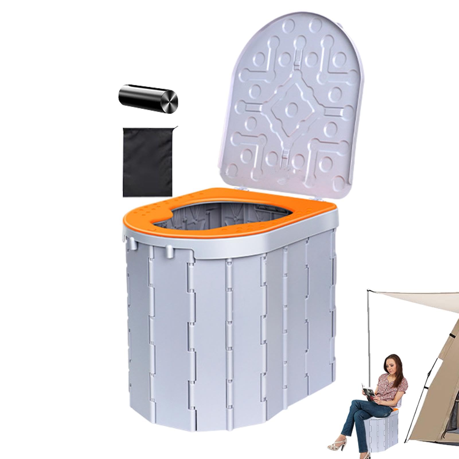 Inodoro portátil, orinal de viaje | Inodoro de compostaje para exteriores con tapa | Orinal portátil con 15 bolsas de basura y bolsa de almacenamiento, baño de camping para viajes, excursiones