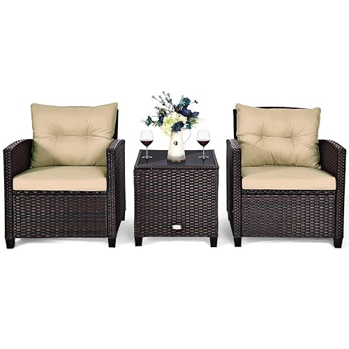 AUGESTER 3 PCS Patio Furniture Set, Outdoor PE Rattan Wicker