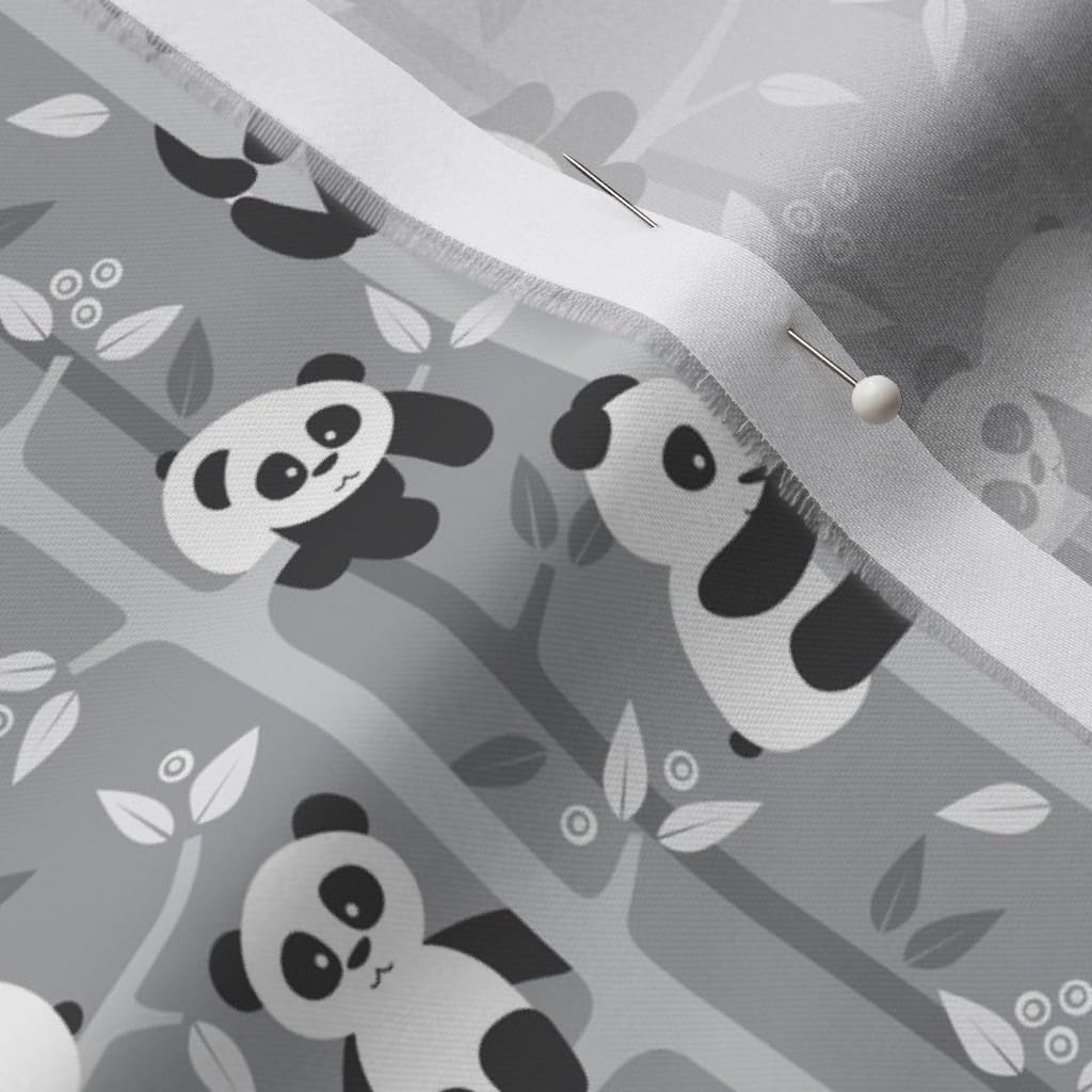 Spoonflower Fabric - Panda Forest Gray Small Grey Animals Bear Jungle Kids Printed on Organic Cotton Sateen Fabric by The Yard - Sewing Quilting Apparel Home Decor