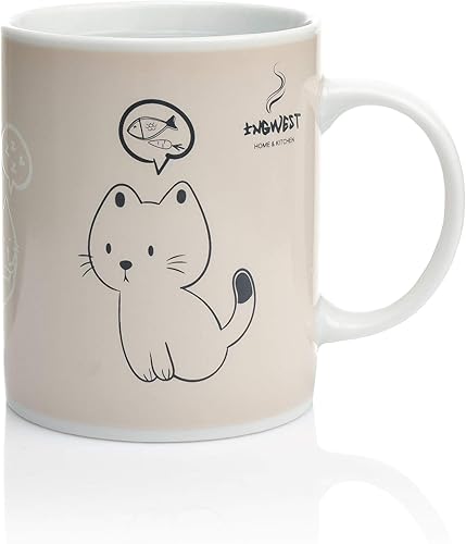 Miniatura 9 de InGwest. Taza de café cambiante de color sensible al calor con gato divertido. Taza mágica muy linda con lengua en la parte inferior.