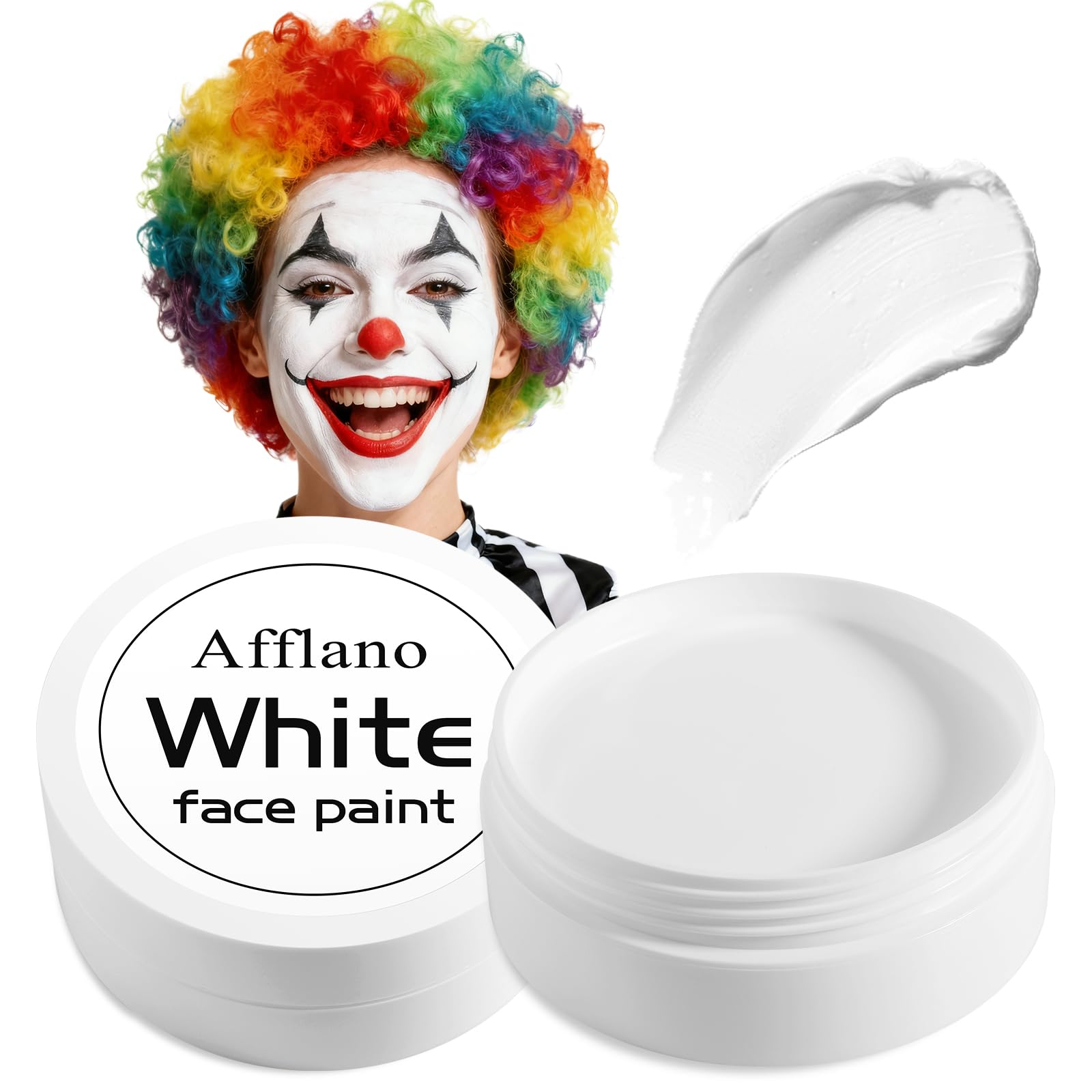 Afflano Trucco per Halloween, colore bianco, 100 g, trucco per teatro, clown, colore bianco per viso e corpo, altamente pigmentato, goth white, fondotinta per carnevale, palcoscenico, scheletro