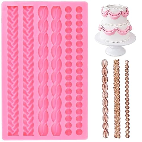 Pofflujent Silicone Pie Crust Mold Hemp Rope Mold Scroll Lace Fondant Molds Border Decoration Sugarcraft Lace Rope Mould for Cookie Mousse Cupcake Desserts Cake Decorating Topper Candy Chocolate Resin