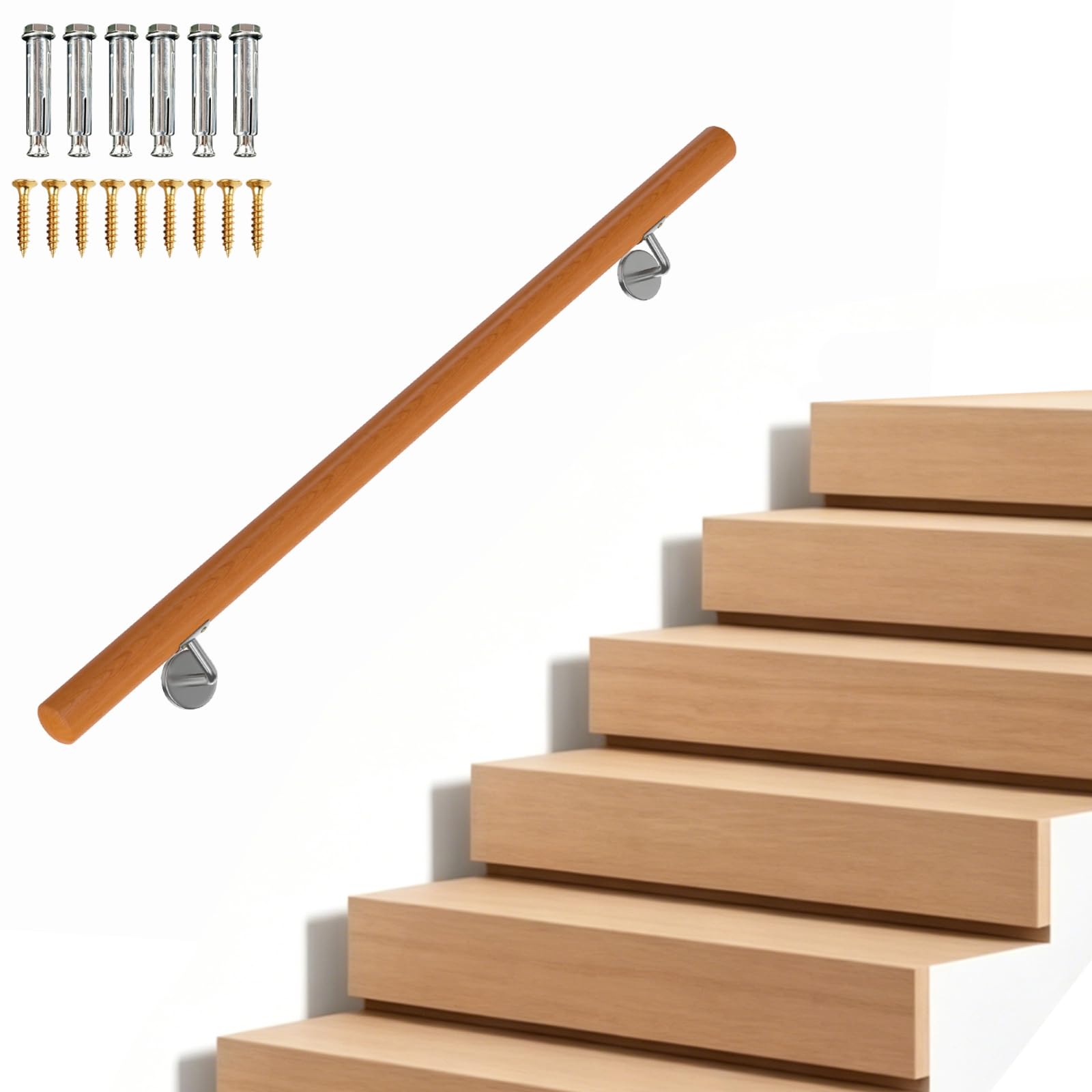 COSTWAY Wooden Handrail for Stairs, Non-Slip Stair Railings (80cm)