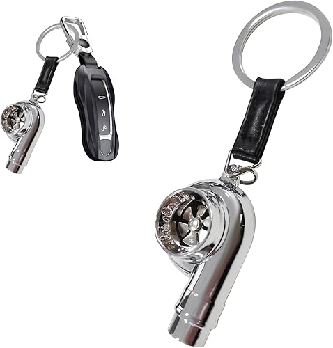 Augeny Llavero turbo de automóvil, llavero de turbocompresor giratorio de metal creativo, llavero universal para pieza de vehículo (plateado)