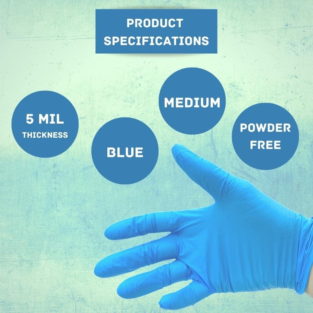 PackagingSuppliesByMail PSBM Industrial Nitrile Extra Thick Disposable Gloves, Blue, 5 Mil Thick, Textured Fingertips
