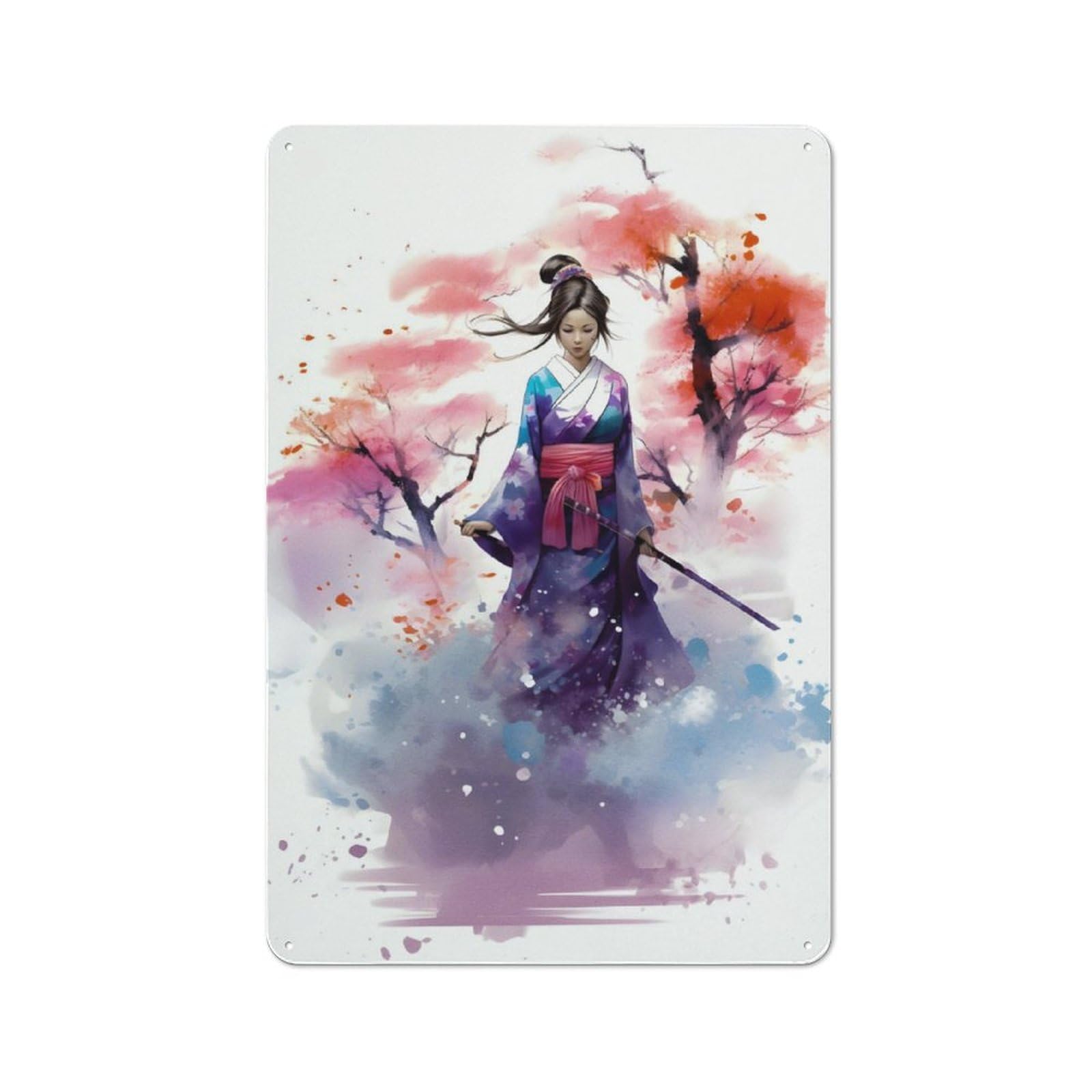 Junmoney Girls Flowers Geisha 002 Retro Tin Sign 30X20cm For Workshop Wall, For Collectors Of Retro Metal Wall Decor