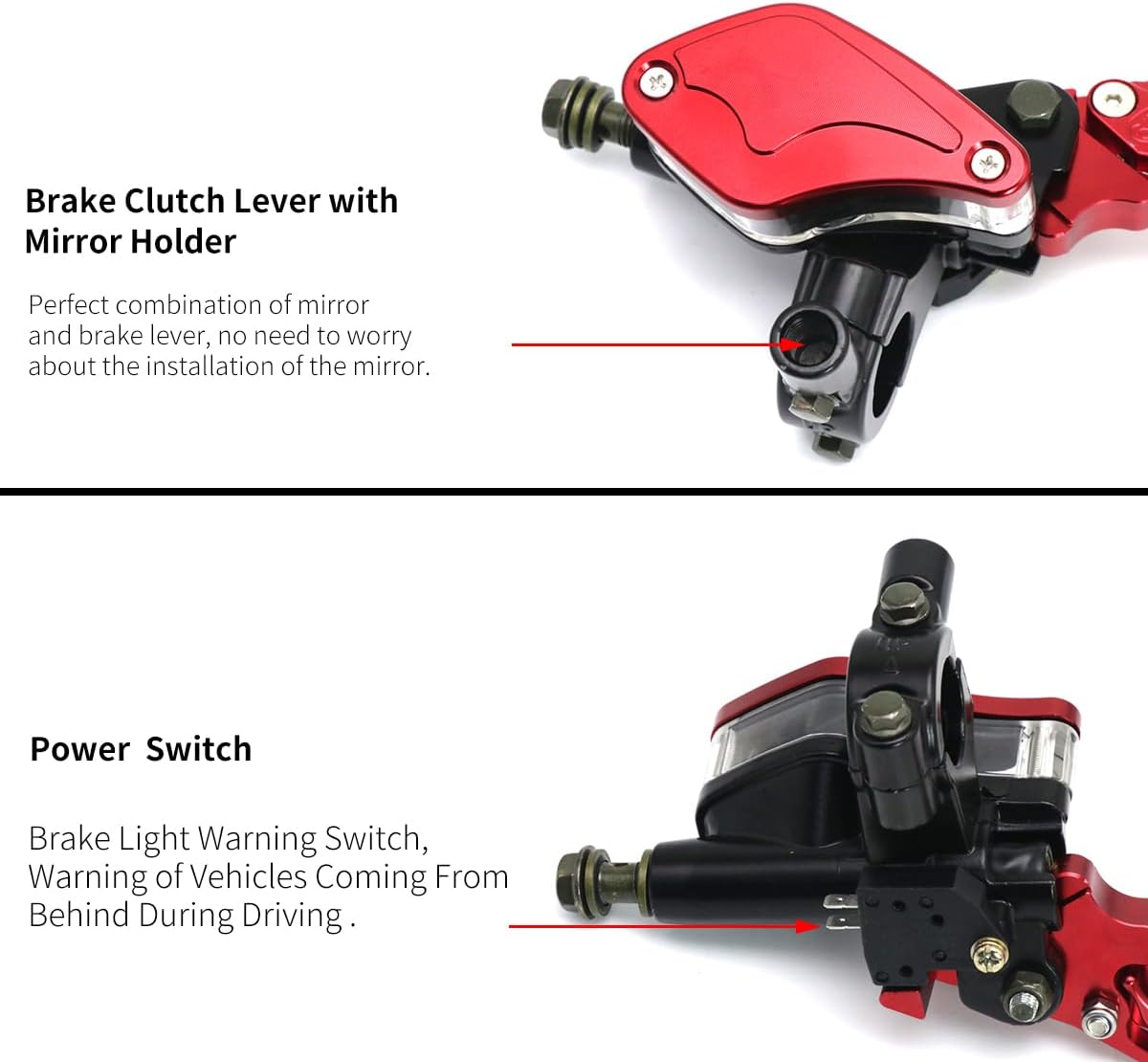 Brake Clutch Lever Hydraulic Master Cylinder Clutch 7/8" 22mm High Capacity Visualable Pump with Warning Switch Mirror Holder for Motorcycle Scooter Motorbike Mped ATV UTV Go Kart (Red)