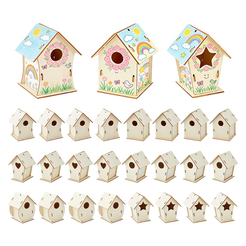 SUPERFINDINGS 24Pcs Kit Maison Pour Oiseaux En Bois Non Fini Pour Bricolage