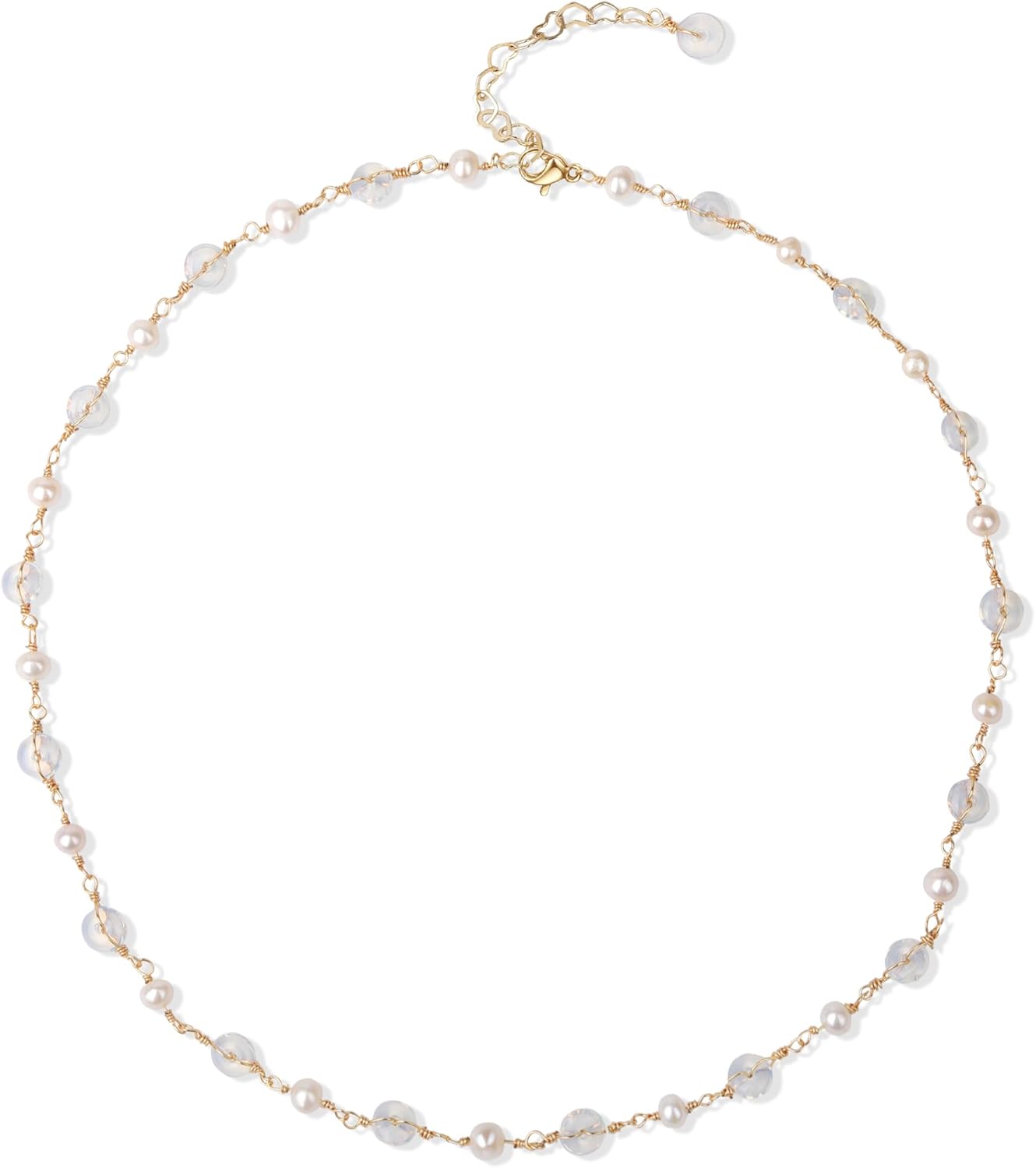 14K Gold Plated Opal & Pearls Necklaces for Women, Natural Freshwater Pearls Pendant for Mother, Dainty Opal Jewelry Chain for Women Her (Opal&Pearls)