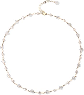 14K Gold Plated Opal & Pearls Necklaces for Women, Natural Freshwater Pearls Pendant for Mother, Dainty Opal Jewelry Chain for Women Her Opal&Pearls