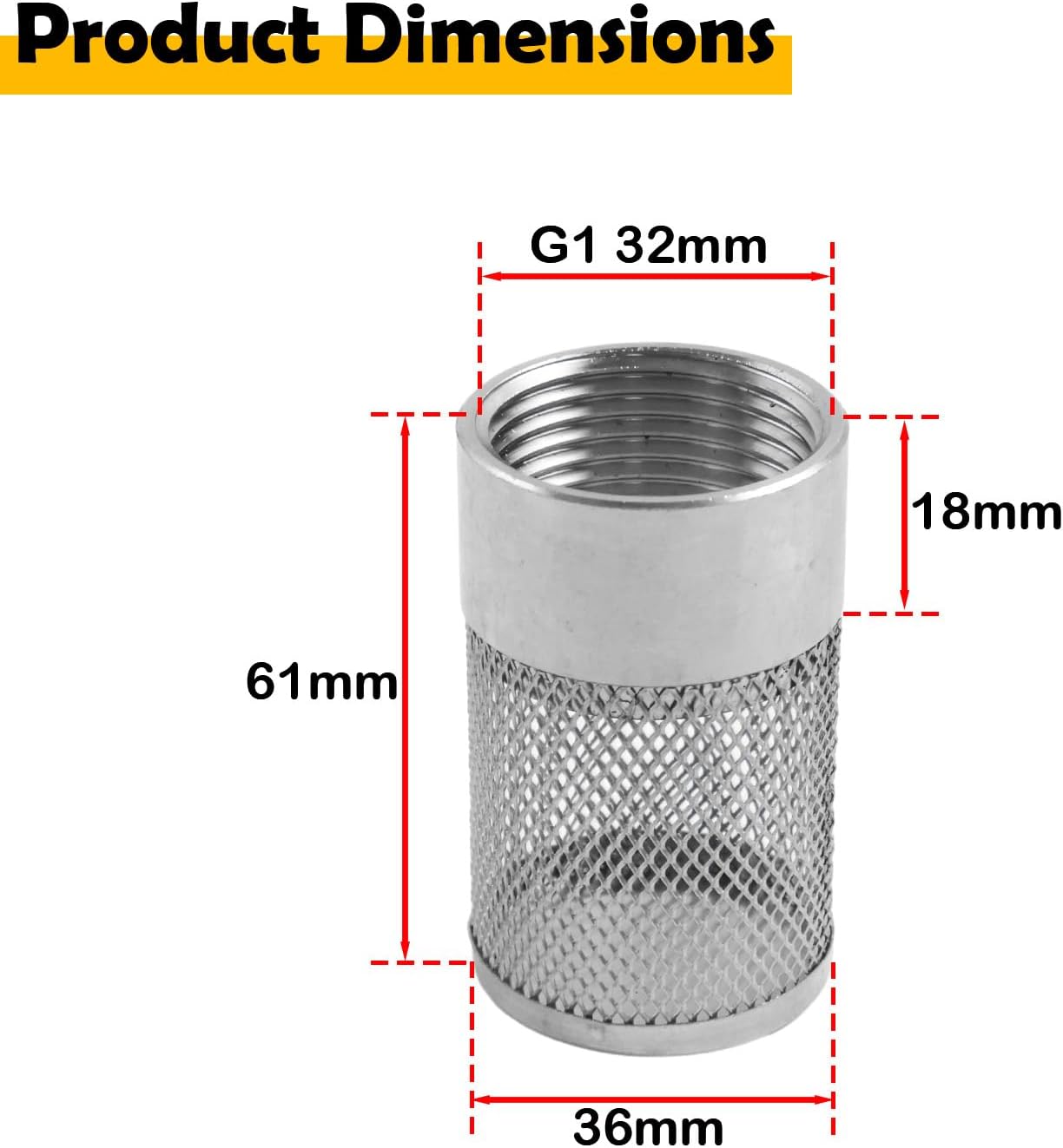 36mm Dia Hose Inlet Suction Strainer Filter, Stainless Steel Water Pump Filter for Garden Irrigation, High Pressure Water Pump, Sprayer & Plumbing Systems