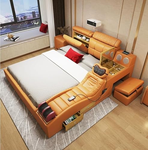 Nordic Luxury King Size Genuine Leather Bed Set Thick Padded