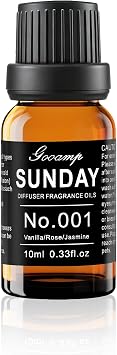 Gooamp SUNDAY-001 Diffuser Oil Essential Oils Blend Vanilla/Rose/Jasmine | 10mL 0.33fl.oz - Suitable for Water, Anhydrous, Reed, Cold Air, and Automobile Diffusers - Ideal for DIY Crafts