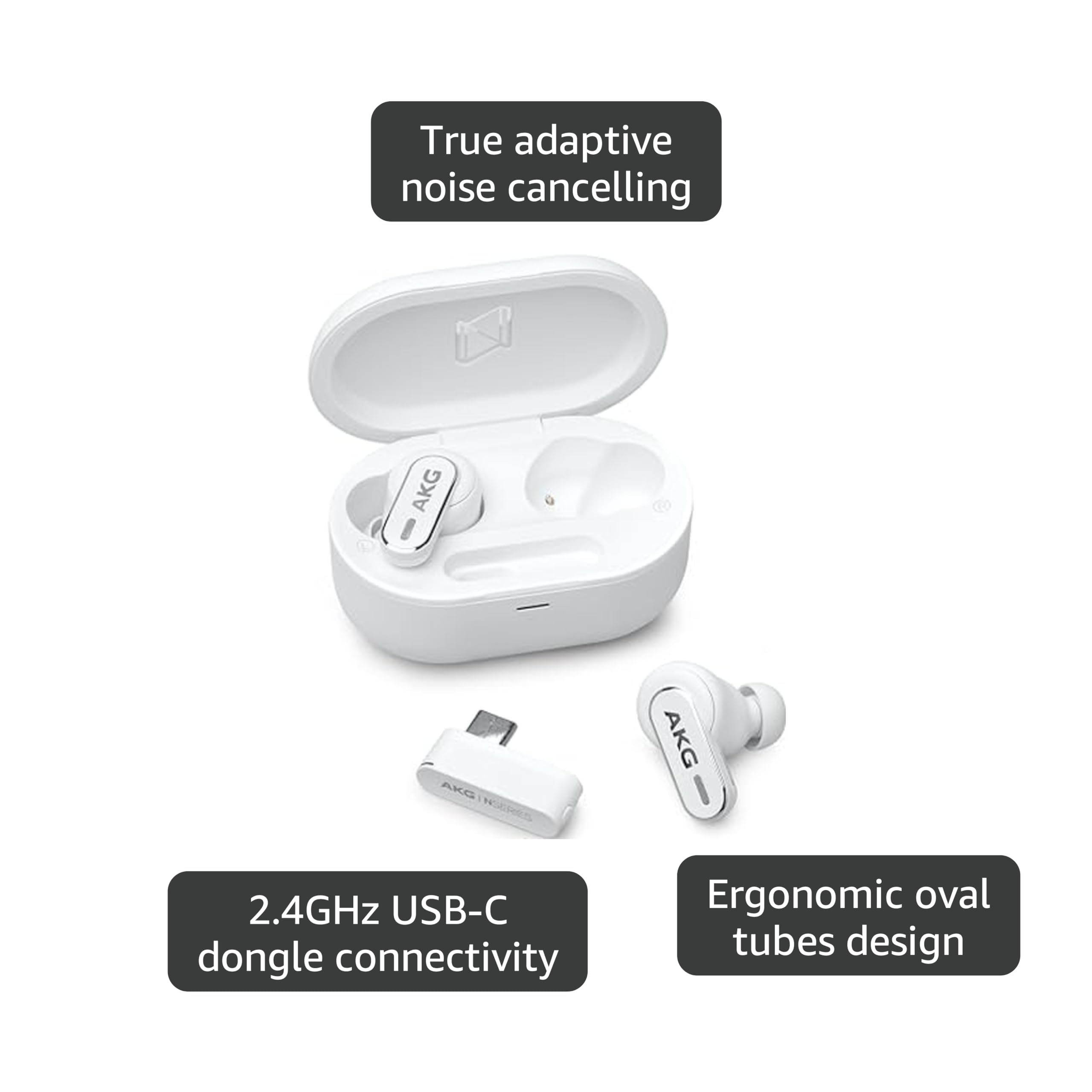 AKG N5 Hybrid - True Wireless Noise Cancelling Earbuds, 2.4GHz USB