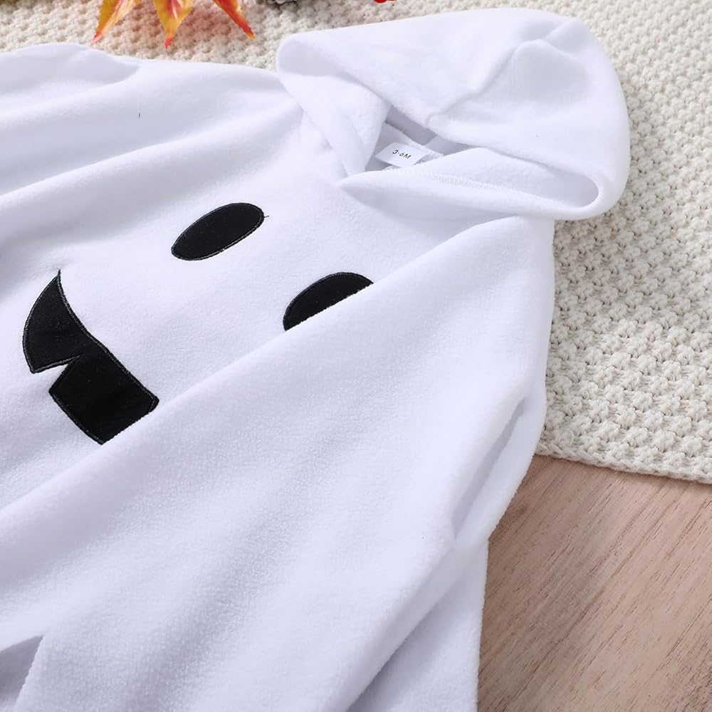 Costume Mantello Fantasma Bianco Con Cappuccio Per Halloween, Per Bambini 7-9 Anni (120-130 Cm) - Con Borsa Zucca Per Caramelle - 3
