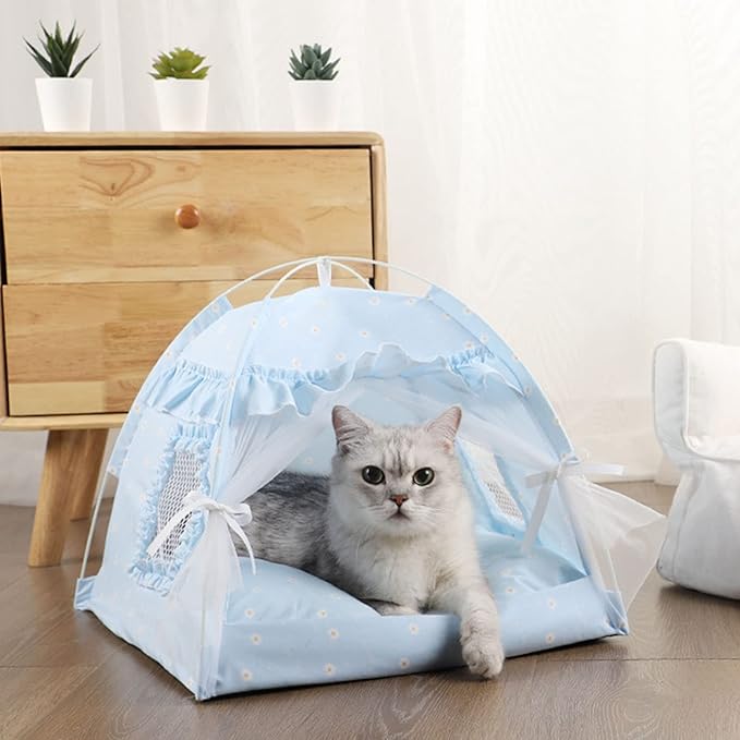 Cama Tienda para Gatos y Perros Pequeños Mediana Azul Plegable miniatura 4