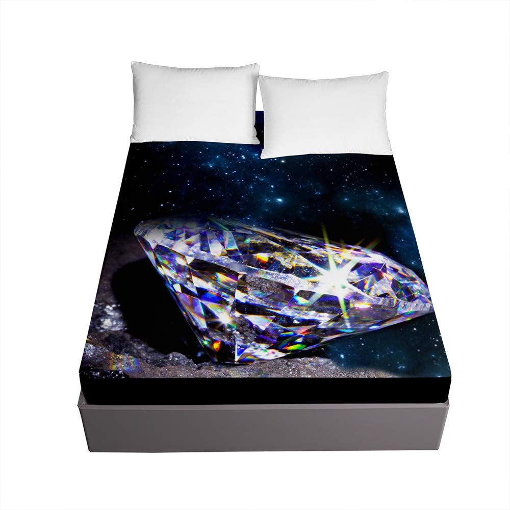 Drap housse 200x200 anti-plis pour matelas 30cm épais motif diamant