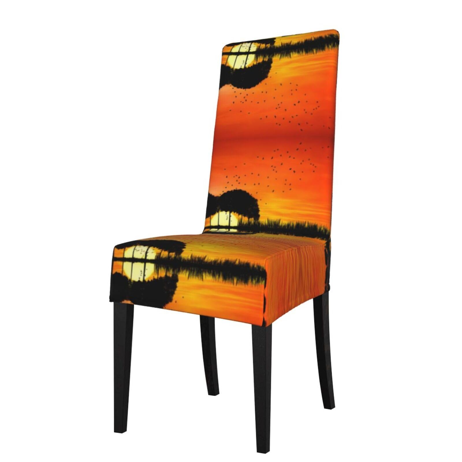 Hlsbssl Black Lake Guitar Reflection Printed Dining Chair Covers, Fully Enclosed, Removable And Washable, Suitable For Family Banquets And Celebrations