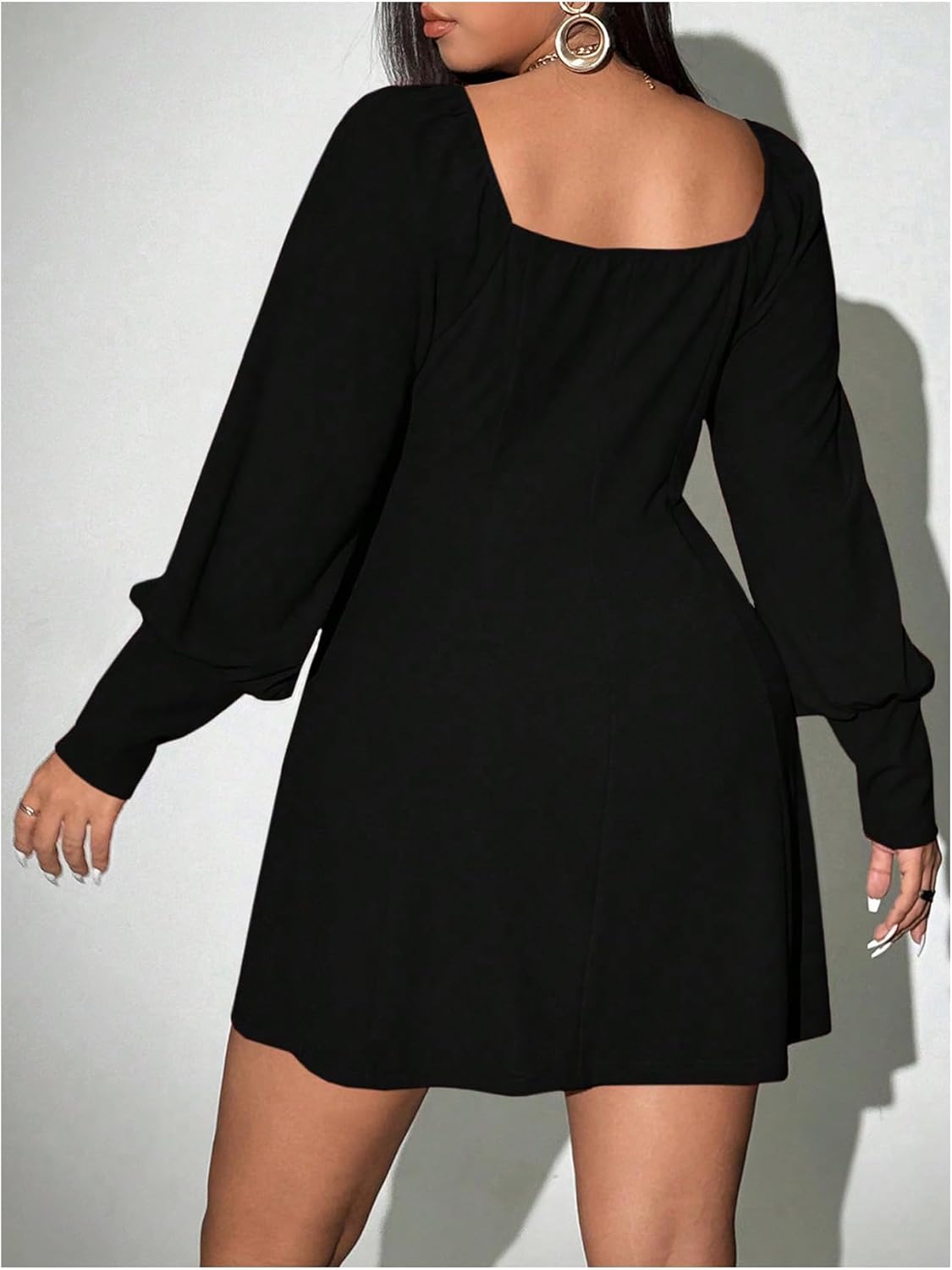 Floerns Women's Plus Size Elegant Fall Sweetheart Neck Long Sleeve Dress Solid Lantern Long Sleeve Mini Dress Going Out Dress - Image 2