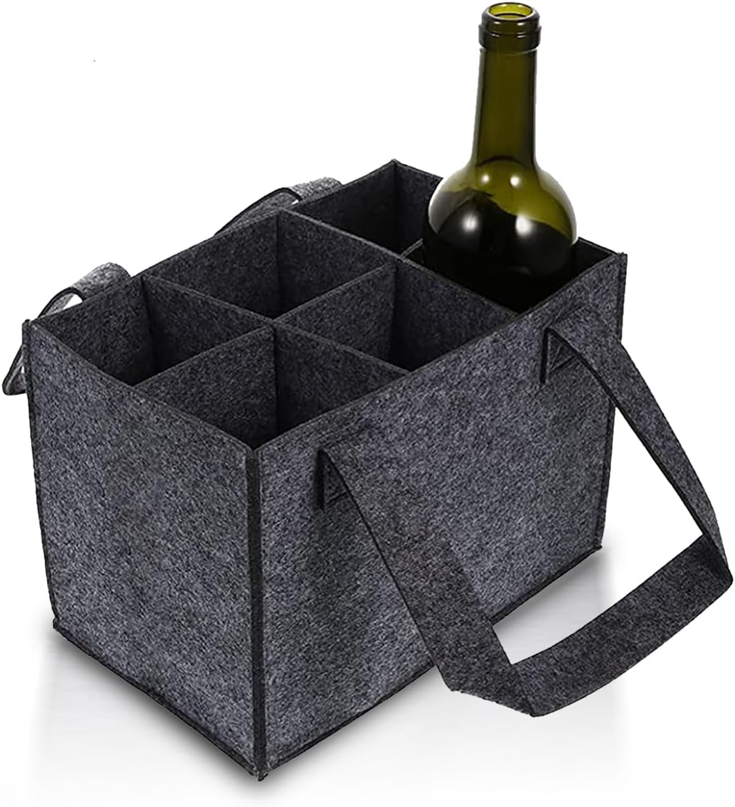 6 Bottle Wine Carrier with Divider Felt Wine Storage Tote