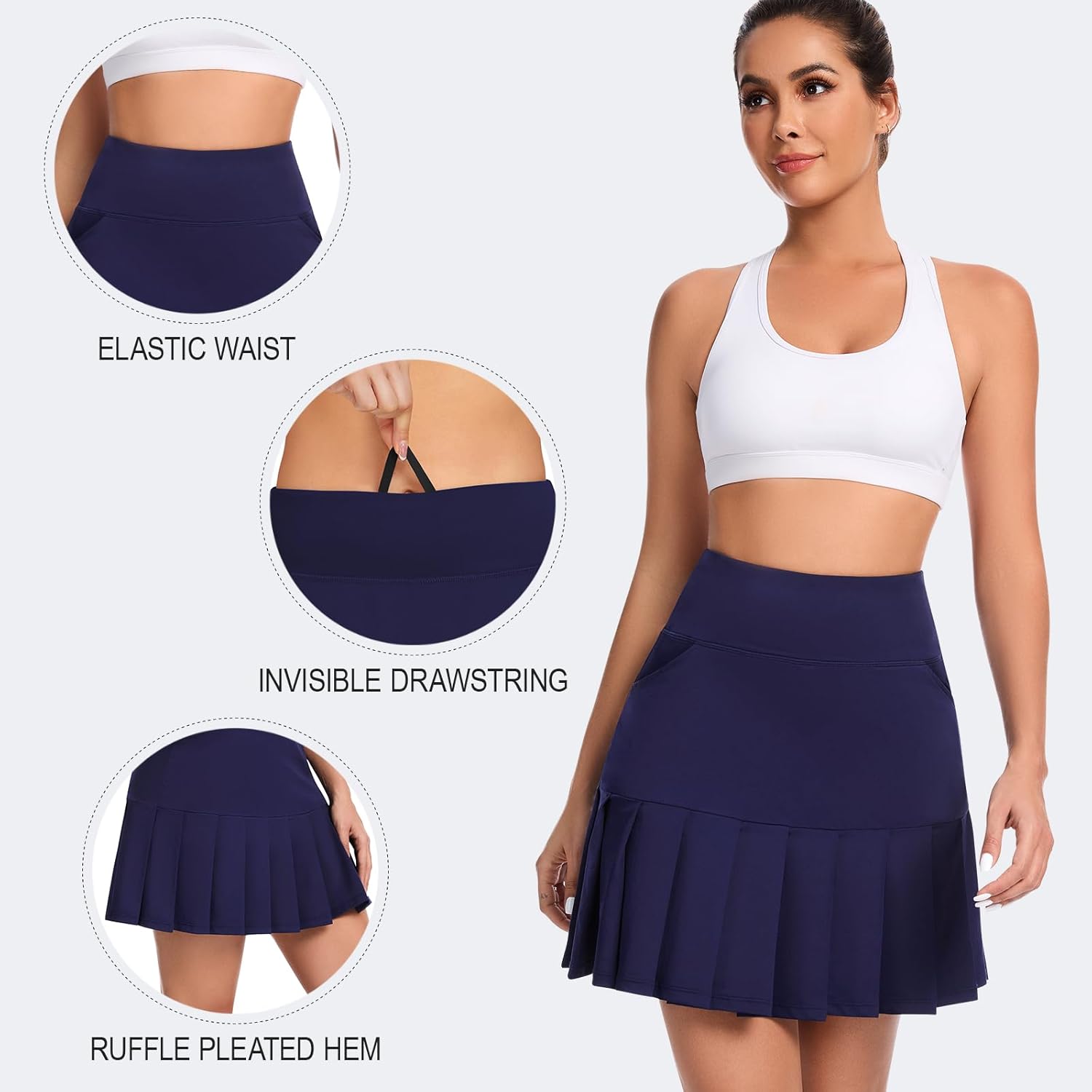 Soneven Tennis Skirts for Women High Waisted 2-in-1 A Line Pleated Athletic Golf Skorts Skirt with Shorts Pockets - Image 2