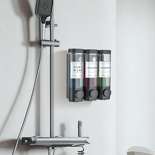 Miniatura 7 de Dispensador de jabón de ducha montado en la pared, sin taladro, dispensador de champú para pared de ducha, dispensador de champú y acondicionador,