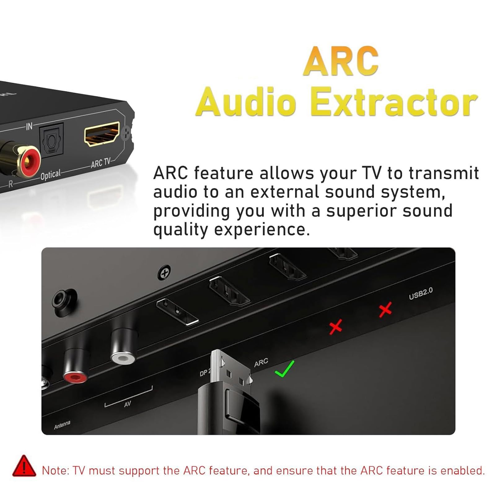 Estrattore Suono ARC 192KHz, Controllo Volume CEC, 4 Porte Uscita Simultanea, 5.1 Canali Ottici, Estrattore Suono ARC per TV Soundbar Home Theater
