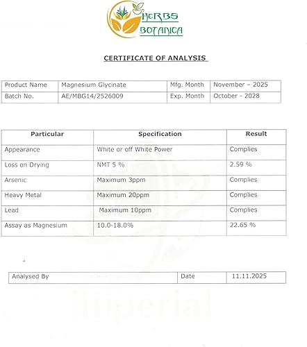 Miniatura 3 de Herbs Botanica Polvo de glicinato de magnesio de 8 onzas de glicinato de magnesio en polvo sin sabor para una mezcla suave en agua, jugos o recetas