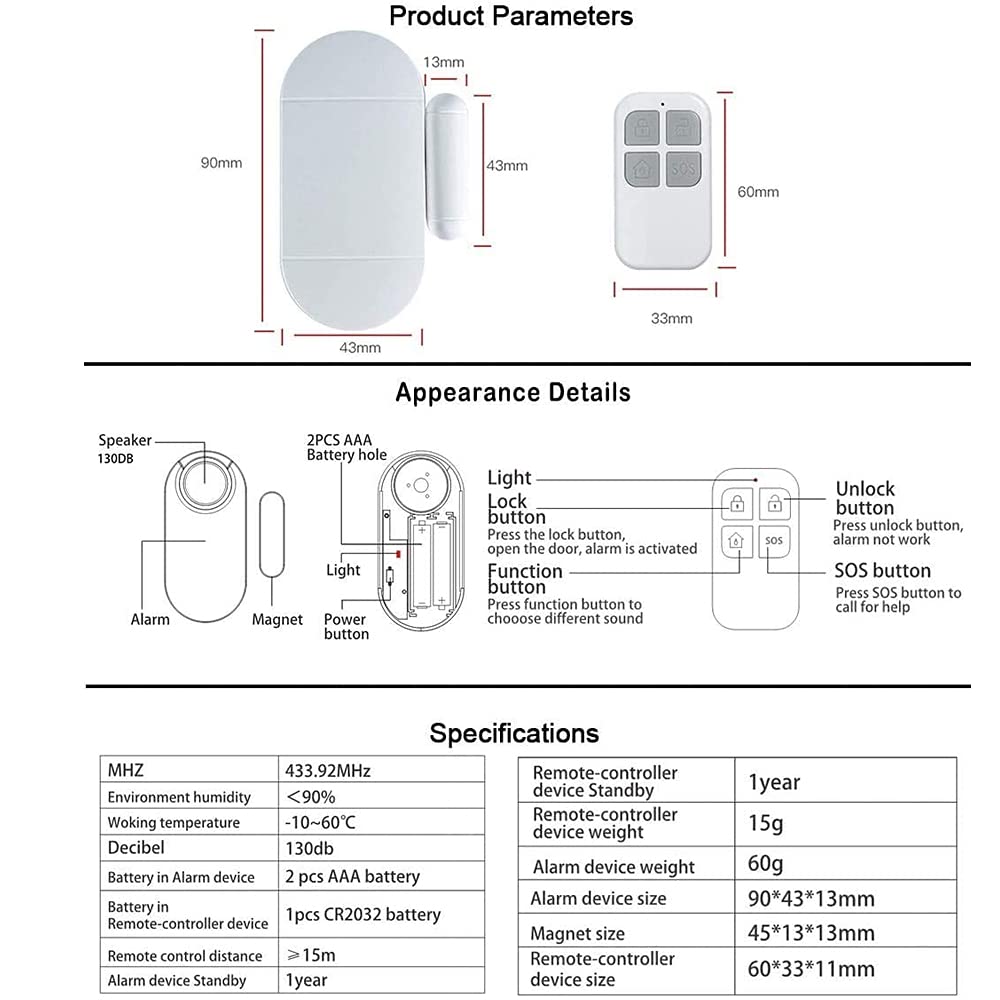 Alarma Puerta, eMylo Alarmas para Puertas con Alarma Ruidosa De 130 Db, Anti-Robo Sensor Apertura Puerta para La Seguridad De Los NiñOs Seguridad De La Tienda En El Hogar(2 Paquete)