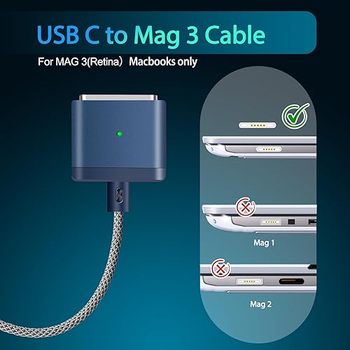 Miniatura 6 de Cable de carga rápida USB C a Mag 3 de 140 W, 6.6 pies, compatible con MacBook Air 2022 M2, MacBook Pro 2021 M1 Pro y Max Chip de 14 pulgadas y 16