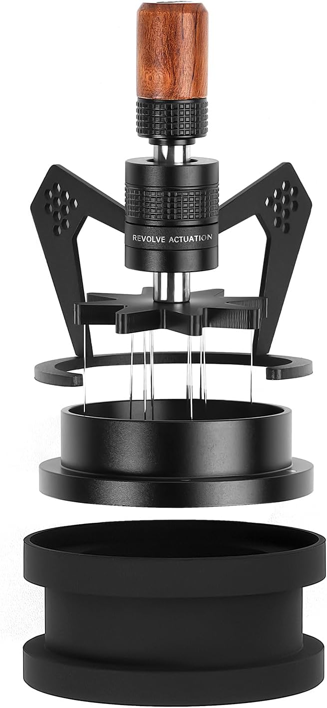 IKAPE 58.5MM WDT Tools, Espresso Stirrer Distribution Tool for Barista, 0.25MM 6 Needles Espresso Coffee Stirrer with Stand and Extra 6 Needles (Black)